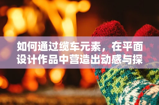 如何通过缆车元素，在平面设计作品中营造出动感与探险氛围？