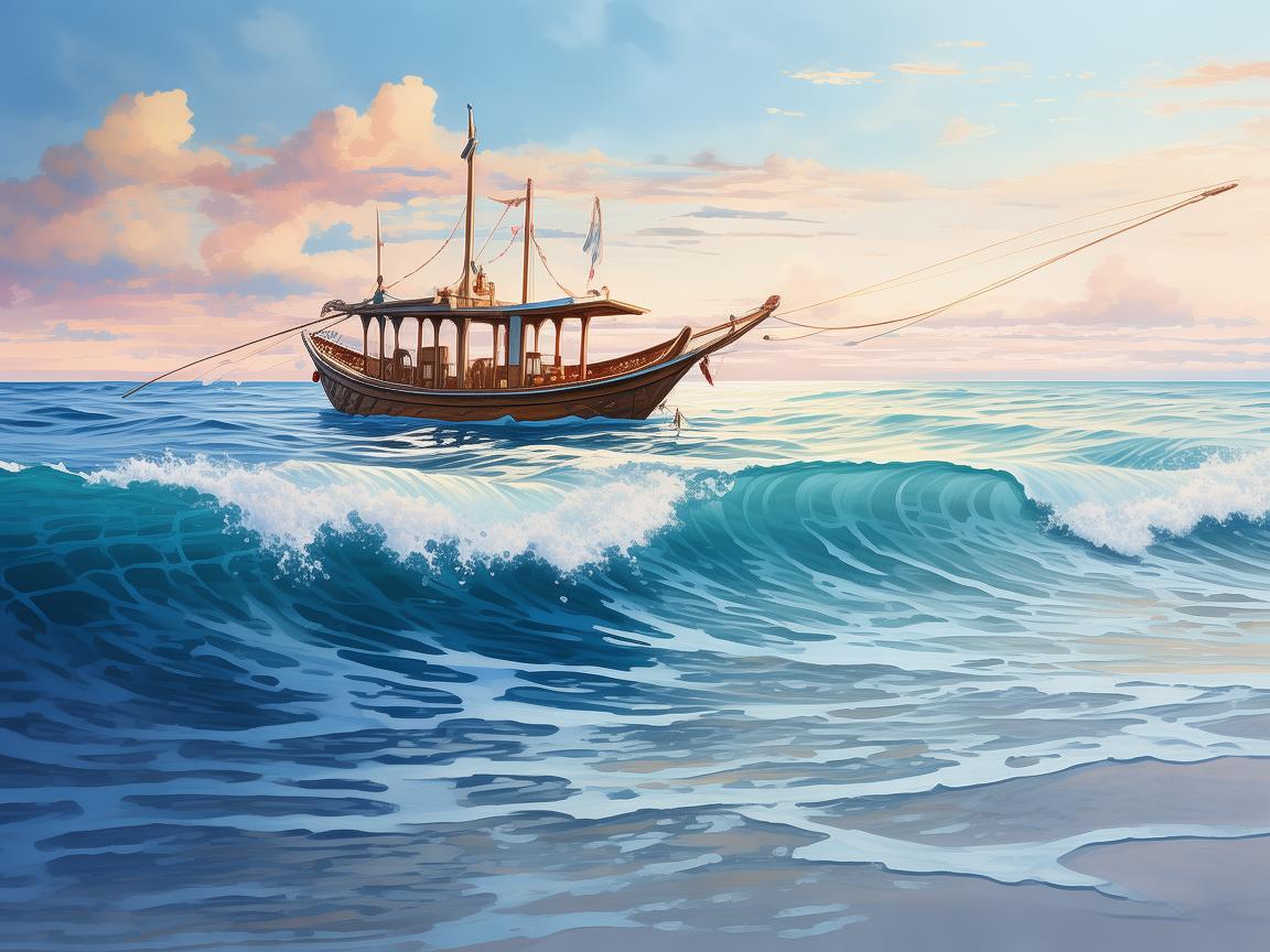 描绘渔船，大海上的灵动画卷
