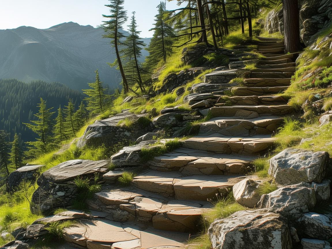 山区登山道，自然与设计的交融之美