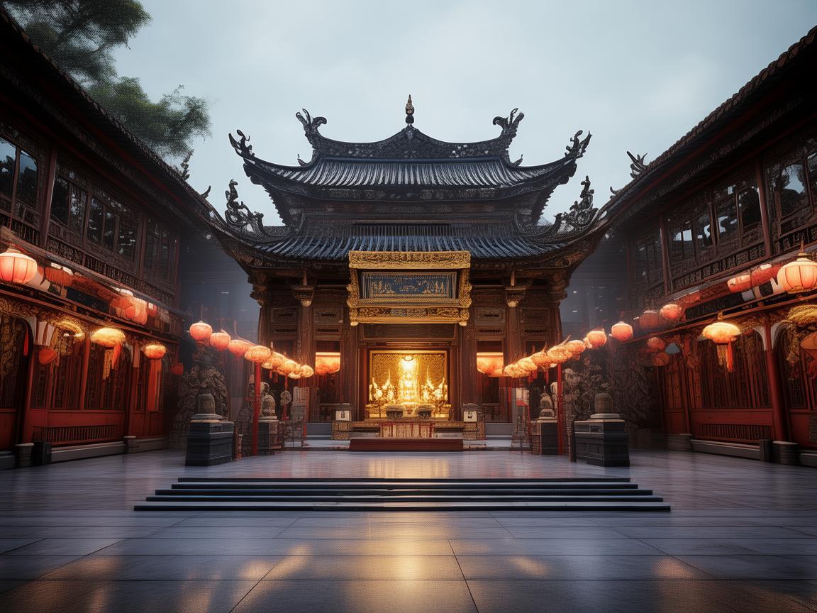 如何通过视觉设计让寺庙大雄宝殿的庄严与现代感并存？